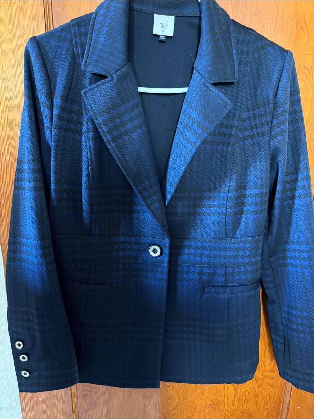 CAbi Navy and Black Plaid Single-Button Blazer